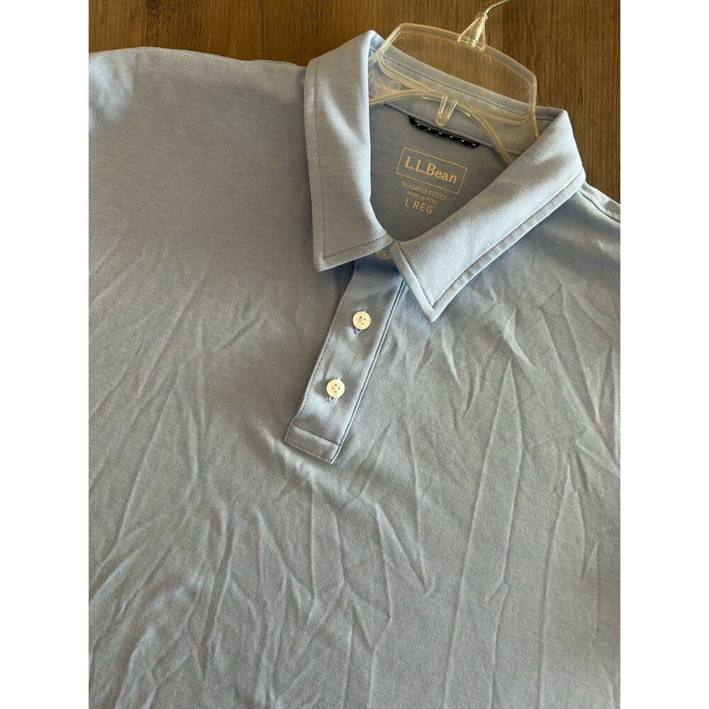 L.L.Bean Slightly Fitted Blue Polo Shirt Men's Large Regular Short Sleeve Preppy